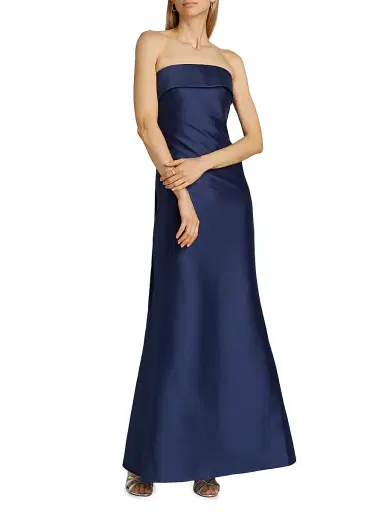 Badgley Mischka Women's Satin Strapless Gown - Navy | Thumbnail 3 Badgley Mischka Women's Satin Strapless Gown - Navy | Thumbnail 3