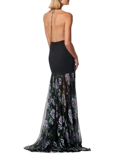 Carolina Herrera Women's Silk Floral Halter Cut-Out Gown - Black Multi | Thumbnail 2 Carolina Herrera Women's Silk Floral Halter Cut-Out Gown - Black Multi | Thumbnail 2