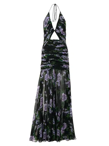 Carolina Herrera Women's Silk Floral Halter Cut-Out Gown - Black Multi | Thumbnail 5 Carolina Herrera Women's Silk Floral Halter Cut-Out Gown - Black Multi | Thumbnail 5