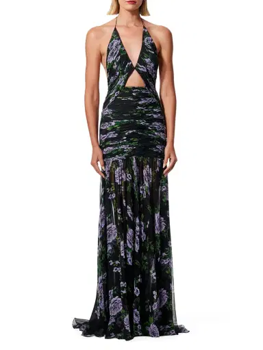 Carolina Herrera Women's Silk Floral Halter Cut-Out Gown - Black Multi | Thumbnail 1 Carolina Herrera Women's Silk Floral Halter Cut-Out Gown - Black Multi | Thumbnail 1