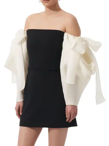 Carolina Herrera Women's Bow Detail Off-The-Shoulder Minidress - Black White | Thumbnail 2 Carolina Herrera Women's Bow Detail Off-The-Shoulder Minidress - Black White | Thumbnail 2