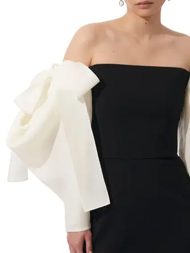 Carolina Herrera Women's Bow Detail Off-The-Shoulder Minidress - Black White | Thumbnail 4 Carolina Herrera Women's Bow Detail Off-The-Shoulder Minidress - Black White | Thumbnail 4