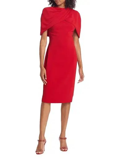 Badgley Mischka Women's Crepe Cape Shift Dress - Red | Thumbnail 3 Badgley Mischka Women's Crepe Cape Shift Dress - Red | Thumbnail 3
