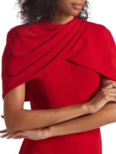 Badgley Mischka Women's Crepe Cape Shift Dress - Red | Thumbnail 6 Badgley Mischka Women's Crepe Cape Shift Dress - Red | Thumbnail 6