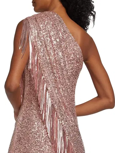 Badgley Mischka Women's Sequin Fringe One-Shoulder Midi Dress - Blush | Thumbnail 6 Badgley Mischka Women's Sequin Fringe One-Shoulder Midi Dress - Blush | Thumbnail 6