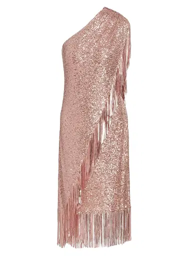Badgley Mischka Women's Sequin Fringe One-Shoulder Midi Dress - Blush | Thumbnail 1 Badgley Mischka Women's Sequin Fringe One-Shoulder Midi Dress - Blush | Thumbnail 1