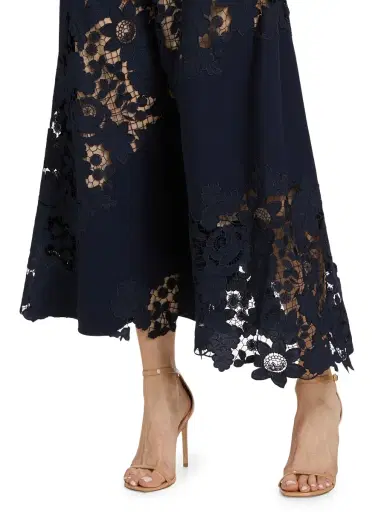 Oscar de la Renta Women's Wool Botanical Guipure Inset Maxi Dress - Navy | Thumbnail 5 Oscar de la Renta Women's Wool Botanical Guipure Inset Maxi Dress - Navy | Thumbnail 5