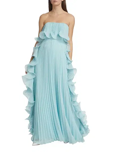 Badgley Mischka Women's Strapless Pleated Ruffle Gown - Azure | Thumbnail 2 Badgley Mischka Women's Strapless Pleated Ruffle Gown - Azure | Thumbnail 2
