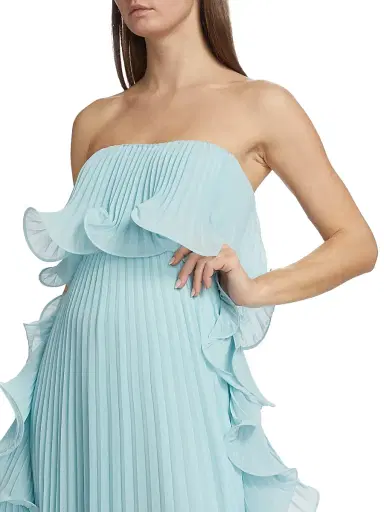 Badgley Mischka Women's Strapless Pleated Ruffle Gown - Azure | Thumbnail 6 Badgley Mischka Women's Strapless Pleated Ruffle Gown - Azure | Thumbnail 6
