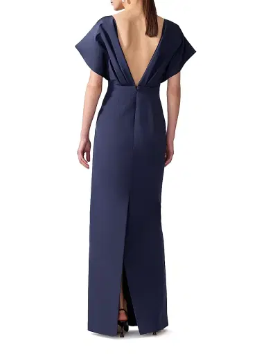 Carolina Herrera Women's Silk Faille Fan Bodice Column Gown - Midnight - Size 14 | Thumbnail 4 Carolina Herrera Women's Silk Faille Fan Bodice Column Gown - Midnight - Size 14 | Thumbnail 4