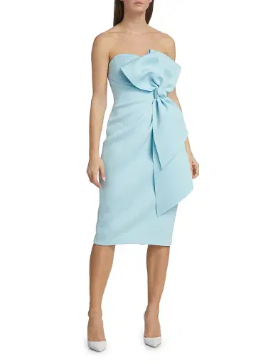 Badgley Mischka Women's Strapless Bow-Embellished Dress - Azure | Thumbnail 3 Badgley Mischka Women's Strapless Bow-Embellished Dress - Azure | Thumbnail 3