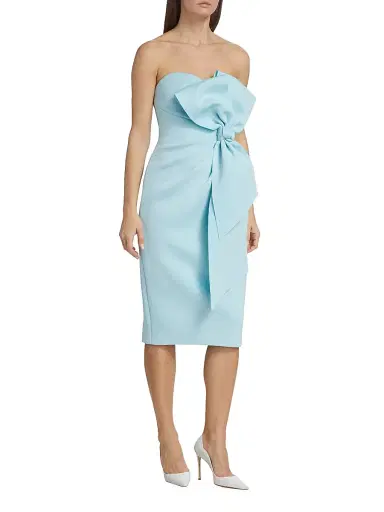 Badgley Mischka Women's Strapless Bow-Embellished Dress - Azure | Thumbnail 4 Badgley Mischka Women's Strapless Bow-Embellished Dress - Azure | Thumbnail 4