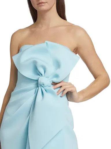 Badgley Mischka Women's Strapless Bow-Embellished Dress - Azure | Thumbnail 6 Badgley Mischka Women's Strapless Bow-Embellished Dress - Azure | Thumbnail 6