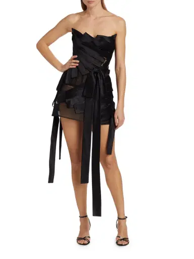 Oscar de la Renta Women's Strapless Draped Ribbon Mini Cocktail Dress - Black | Thumbnail 1 Oscar de la Renta Women's Strapless Draped Ribbon Mini Cocktail Dress - Black | Thumbnail 1