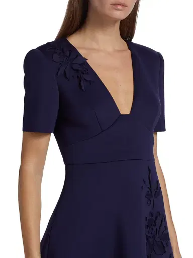 Badgley Mischka Women's Laser-Cut Floral Fit-&-Flare Dress - Navy | Thumbnail 6 Badgley Mischka Women's Laser-Cut Floral Fit-&-Flare Dress - Navy | Thumbnail 6