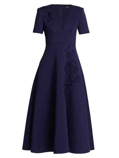 Badgley Mischka Women's Laser-Cut Floral Fit-&-Flare Dress - Navy | Thumbnail 1 Badgley Mischka Women's Laser-Cut Floral Fit-&-Flare Dress - Navy | Thumbnail 1