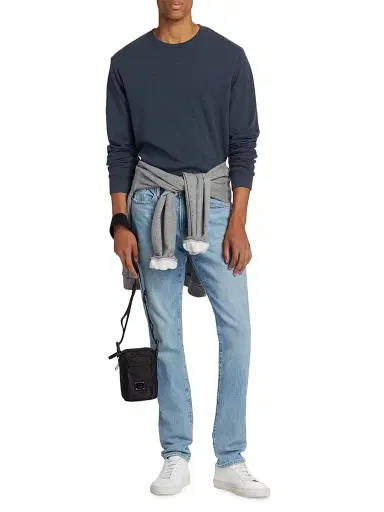 FRAME Men's Duo Fold Crewneck Sweatshirt - Heather Midnight Navy | Thumbnail 2 FRAME Men's Duo Fold Crewneck Sweatshirt - Heather Midnight Navy | Thumbnail 2