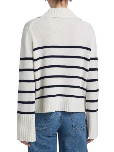 Jenni Kayne Women's Frances Striped Cashmere Polo Sweater - Ivory Navy - Size XL | Thumbnail 5 Jenni Kayne Women's Frances Striped Cashmere Polo Sweater - Ivory Navy - Size XL | Thumbnail 5
