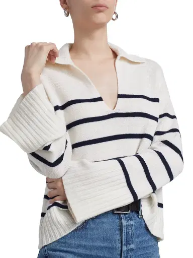 Jenni Kayne Women's Frances Striped Cashmere Polo Sweater - Ivory Navy - Size XL | Thumbnail 6 Jenni Kayne Women's Frances Striped Cashmere Polo Sweater - Ivory Navy - Size XL | Thumbnail 6