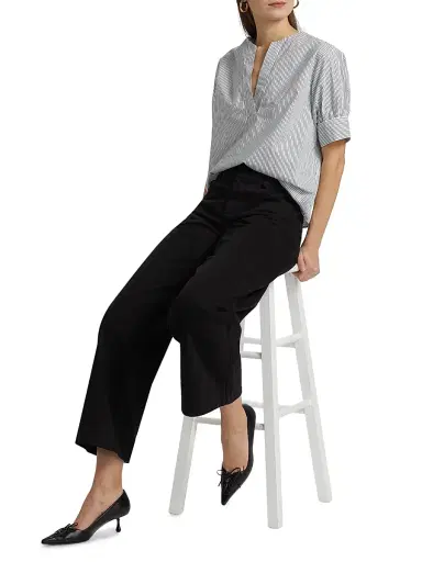 FRAME Women's Striped V-Neck Top - Navy Multi | Thumbnail 2 FRAME Women's Striped V-Neck Top - Navy Multi | Thumbnail 2