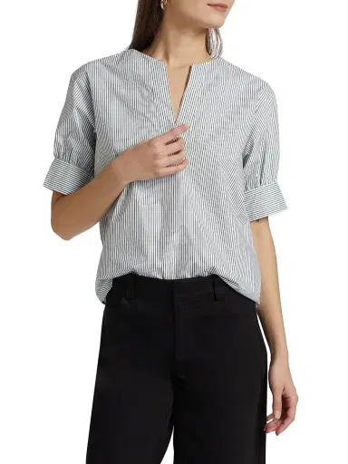FRAME Women's Striped V-Neck Top - Navy Multi | Thumbnail 3 FRAME Women's Striped V-Neck Top - Navy Multi | Thumbnail 3