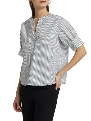 FRAME Women's Striped V-Neck Top - Navy Multi | Thumbnail 4 FRAME Women's Striped V-Neck Top - Navy Multi | Thumbnail 4