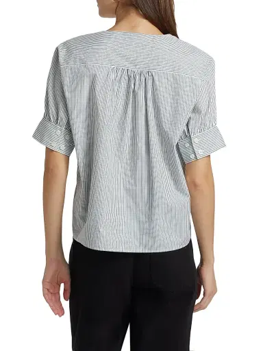 FRAME Women's Striped V-Neck Top - Navy Multi | Thumbnail 5 FRAME Women's Striped V-Neck Top - Navy Multi | Thumbnail 5