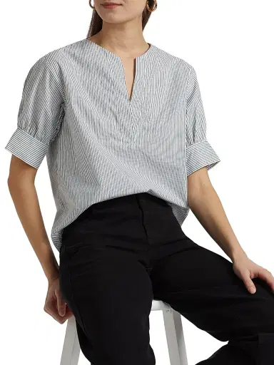 FRAME Women's Striped V-Neck Top - Navy Multi | Thumbnail 6 FRAME Women's Striped V-Neck Top - Navy Multi | Thumbnail 6