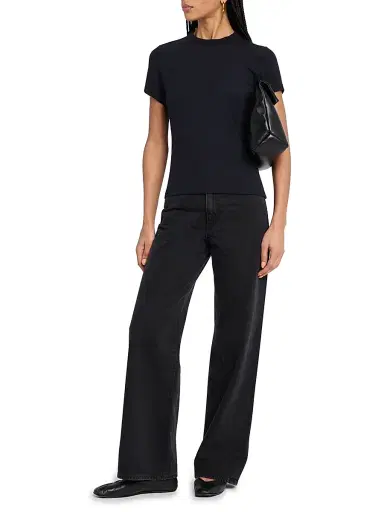 Frame Women's Rib-Knit Crewneck T-Shirt - Black - Size XL | Thumbnail 2 Frame Women's Rib-Knit Crewneck T-Shirt - Black - Size XL | Thumbnail 2