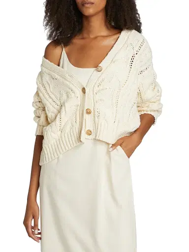 Jenni Kayne Women's Audrey Cotton V-Neck Cardigan - Cream - Size Large | Thumbnail 3 Jenni Kayne Women's Audrey Cotton V-Neck Cardigan - Cream - Size Large | Thumbnail 3