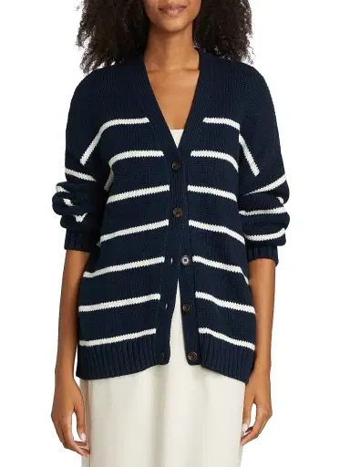 Jenni Kayne Women's Chloe Striped Cotton Cardigan - Navy Ivory Stripe - Size XL | Thumbnail 3 Jenni Kayne Women's Chloe Striped Cotton Cardigan - Navy Ivory Stripe - Size XL | Thumbnail 3