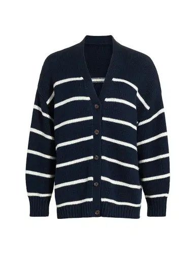 Jenni Kayne Women's Chloe Striped Cotton Cardigan - Navy Ivory Stripe - Size XL | Thumbnail 1 Jenni Kayne Women's Chloe Striped Cotton Cardigan - Navy Ivory Stripe - Size XL | Thumbnail 1