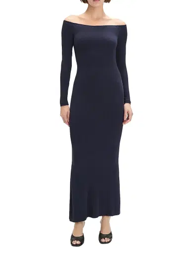 Favorite Daughter Women's The Sara Off-The-Shoulder Midi-Dress - Navy | Thumbnail 3 Favorite Daughter Women's The Sara Off-The-Shoulder Midi-Dress - Navy | Thumbnail 3