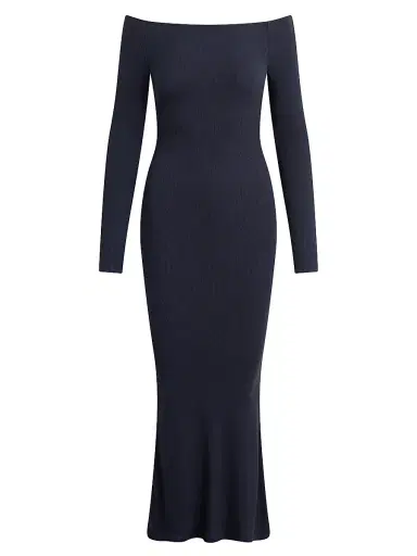 Favorite Daughter Women's The Sara Off-The-Shoulder Midi-Dress - Navy | Thumbnail 1 Favorite Daughter Women's The Sara Off-The-Shoulder Midi-Dress - Navy | Thumbnail 1