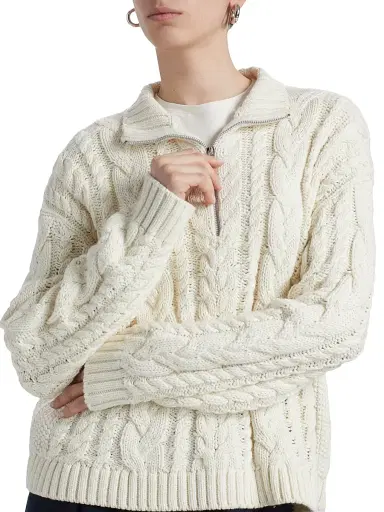 Jenni Kayne Women's Cotton Cable-Knit Zip Sweater - Ivory - Size XL | Thumbnail 6 Jenni Kayne Women's Cotton Cable-Knit Zip Sweater - Ivory - Size XL | Thumbnail 6