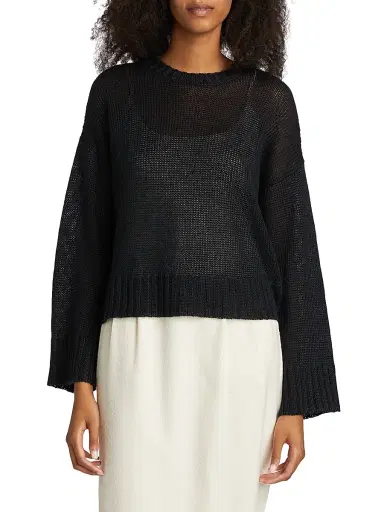 Jenni Kayne Women's Cropped Linen Knit Crewneck Sweater | Thumbnail 3 Jenni Kayne Women's Cropped Linen Knit Crewneck Sweater | Thumbnail 3