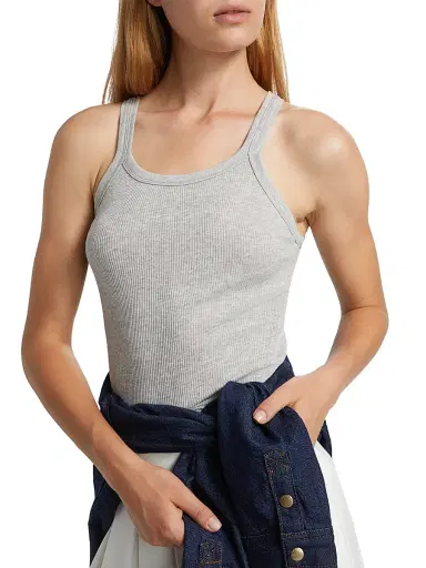 Re/done Women's Ribbed Cotton-Blend Tank - Heather Grey | Thumbnail 6 Re/done Women's Ribbed Cotton-Blend Tank - Heather Grey | Thumbnail 6