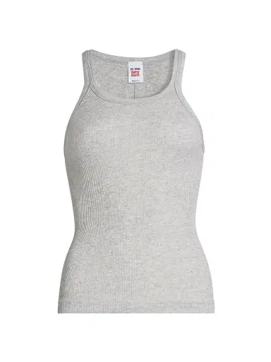 Re/done Women's Ribbed Cotton-Blend Tank - Heather Grey | Thumbnail 1 Re/done Women's Ribbed Cotton-Blend Tank - Heather Grey | Thumbnail 1