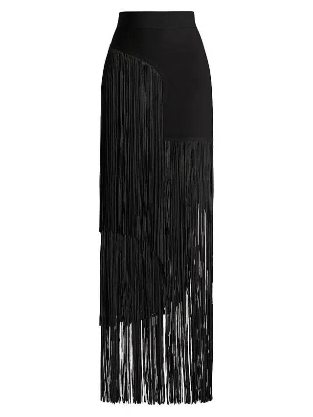 Women's Asymmetric Fringe Maxi Skirt - Black Women's Asymmetric Fringe Maxi Skirt - Black