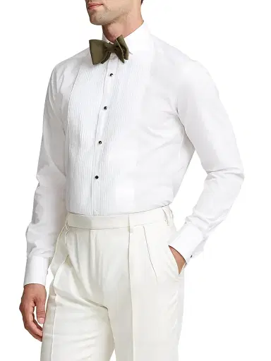 Ralph Lauren Purple Label Men's Dexter Cotton Pleated Long-Sleeve Shirt - White - Size 16.5 | Thumbnail 4 Ralph Lauren Purple Label Men's Dexter Cotton Pleated Long-Sleeve Shirt - White - Size 16.5 | Thumbnail 4