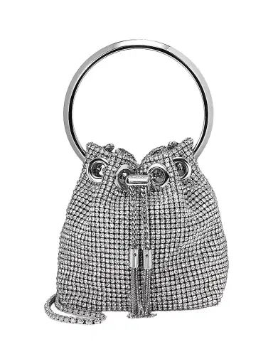 Jimmy Choo Women's Micro Bon Bon Crystal Mesh Top Handle Bag - Silver | Thumbnail 1 Jimmy Choo Women's Micro Bon Bon Crystal Mesh Top Handle Bag - Silver | Thumbnail 1