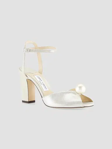 Jimmy Choo Women's Sacaria 85MM Shimmer Suede Sandals - Champagne | Thumbnail 2 Jimmy Choo Women's Sacaria 85MM Shimmer Suede Sandals - Champagne | Thumbnail 2