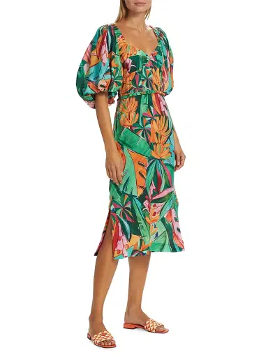 Farm Rio Women's Banana Foliage Puff-Sleeve Cotton Voile Midi-Dress | Thumbnail 4 Farm Rio Women's Banana Foliage Puff-Sleeve Cotton Voile Midi-Dress | Thumbnail 4