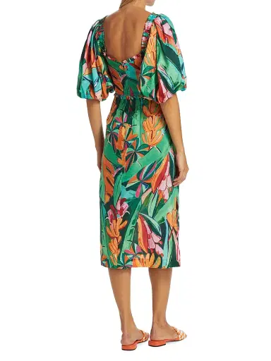 Farm Rio Women's Banana Foliage Puff-Sleeve Cotton Voile Midi-Dress | Thumbnail 5 Farm Rio Women's Banana Foliage Puff-Sleeve Cotton Voile Midi-Dress | Thumbnail 5