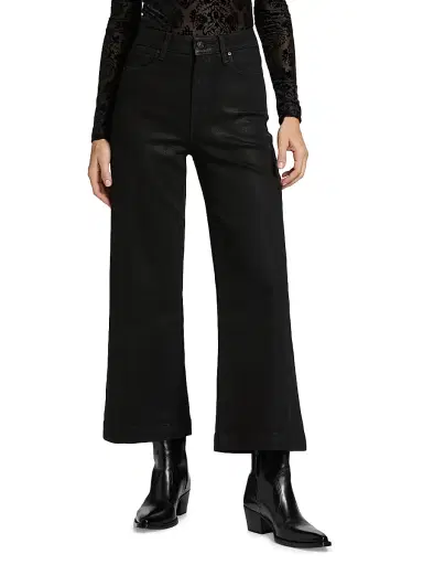 PAIGE Women's Anessa Coated High-Rise Wide-Leg Ankle Jeans - Black Fog Luxe Coating | Thumbnail 3 PAIGE Women's Anessa Coated High-Rise Wide-Leg Ankle Jeans - Black Fog Luxe Coating | Thumbnail 3