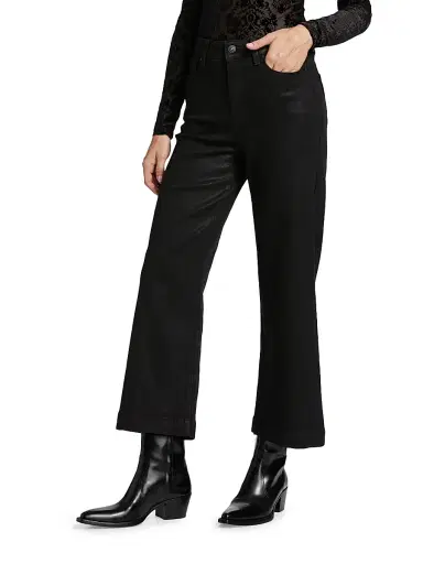 PAIGE Women's Anessa Coated High-Rise Wide-Leg Ankle Jeans - Black Fog Luxe Coating | Thumbnail 4 PAIGE Women's Anessa Coated High-Rise Wide-Leg Ankle Jeans - Black Fog Luxe Coating | Thumbnail 4