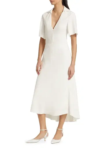 Vince Women's Crepe Zip-Front Polo Midi-Dress - Off White | Thumbnail 2 Vince Women's Crepe Zip-Front Polo Midi-Dress - Off White | Thumbnail 2