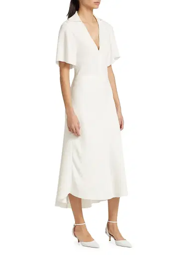 Vince Women's Crepe Zip-Front Polo Midi-Dress - Off White | Thumbnail 4 Vince Women's Crepe Zip-Front Polo Midi-Dress - Off White | Thumbnail 4