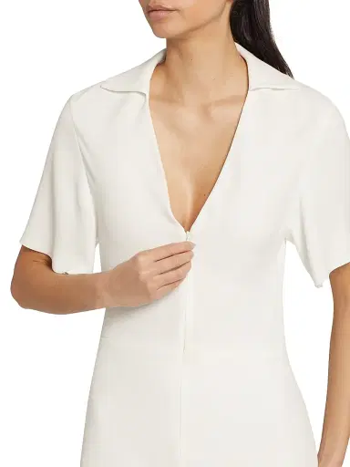 Vince Women's Crepe Zip-Front Polo Midi-Dress - Off White | Thumbnail 6 Vince Women's Crepe Zip-Front Polo Midi-Dress - Off White | Thumbnail 6