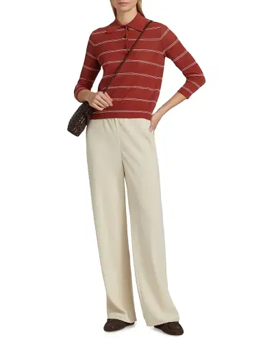 Vince Women's Striped Pique Cotton Polo Tee | Thumbnail 2 Vince Women's Striped Pique Cotton Polo Tee | Thumbnail 2